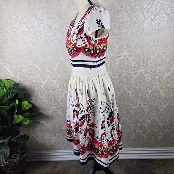 Downeast Basics Size Medium Fit & Flare Floral Dress Cap Sleeve 100% Cotton - Picture 6 of 14